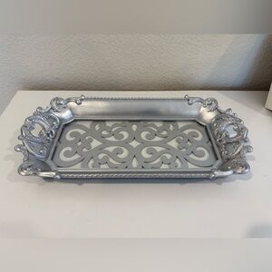 Elegant Decorative Vanity Tray with Glass in Silver